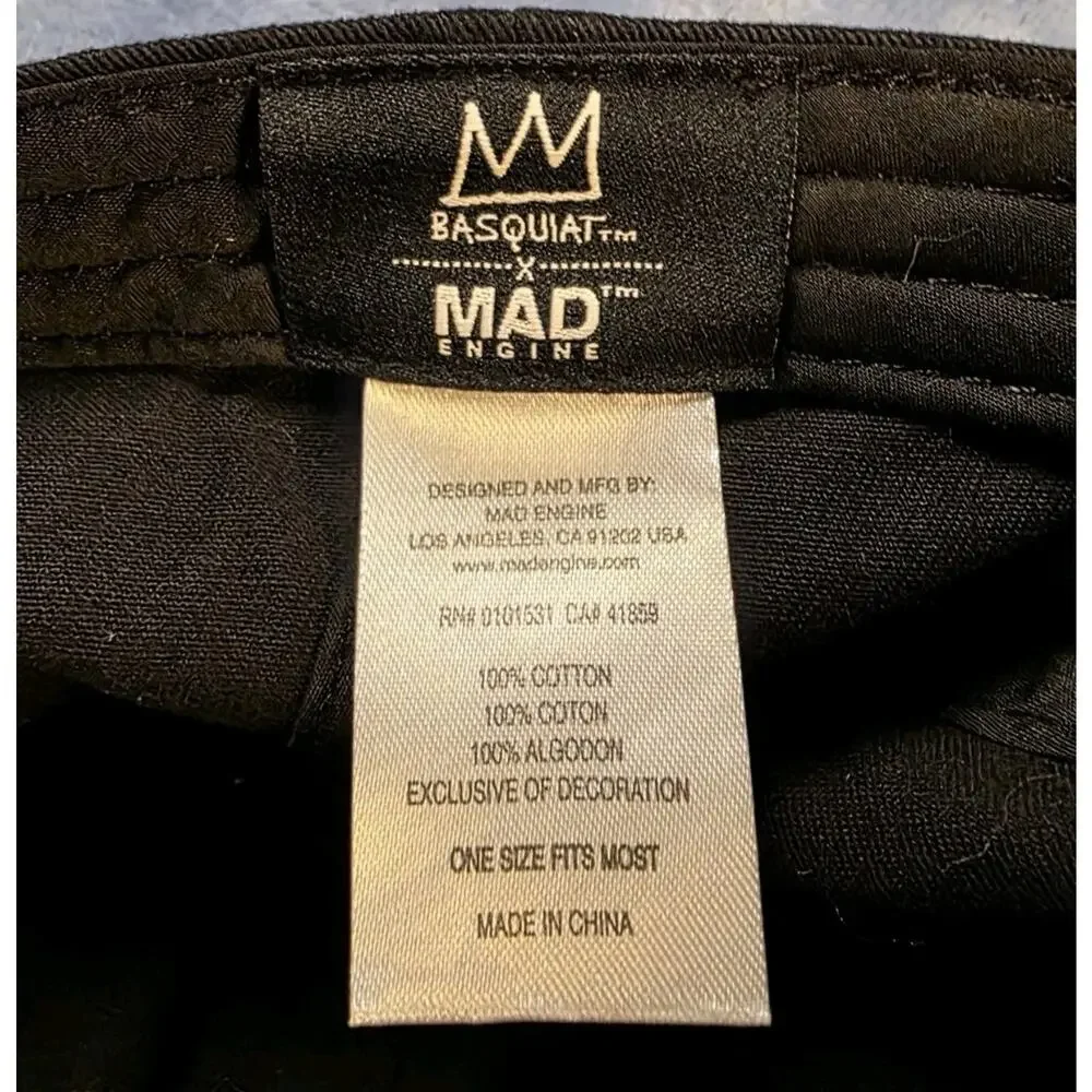 Basquiat x Mad Engine Hat Black Crown Logo Adjustable Strapback Cap OSFM